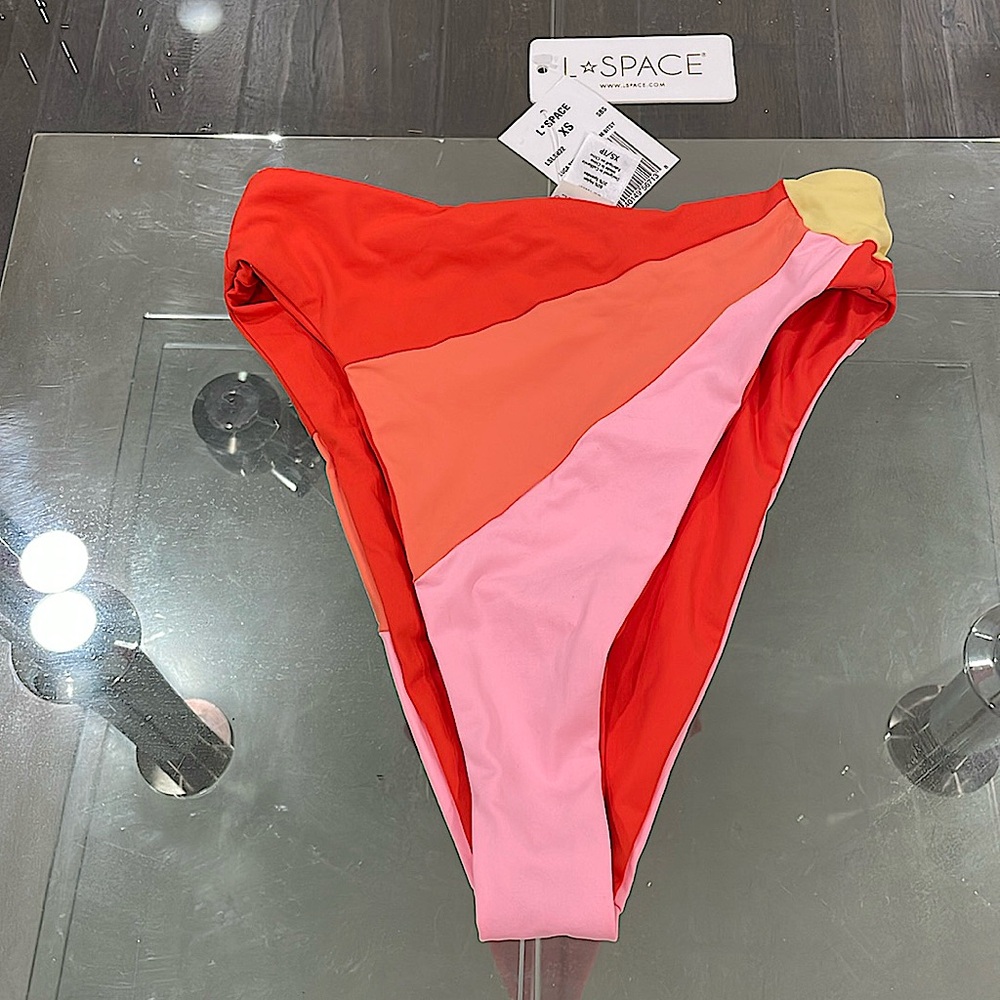 NWT L space XS Orange swim bottom pink yellow high leg Brazilian skimpy